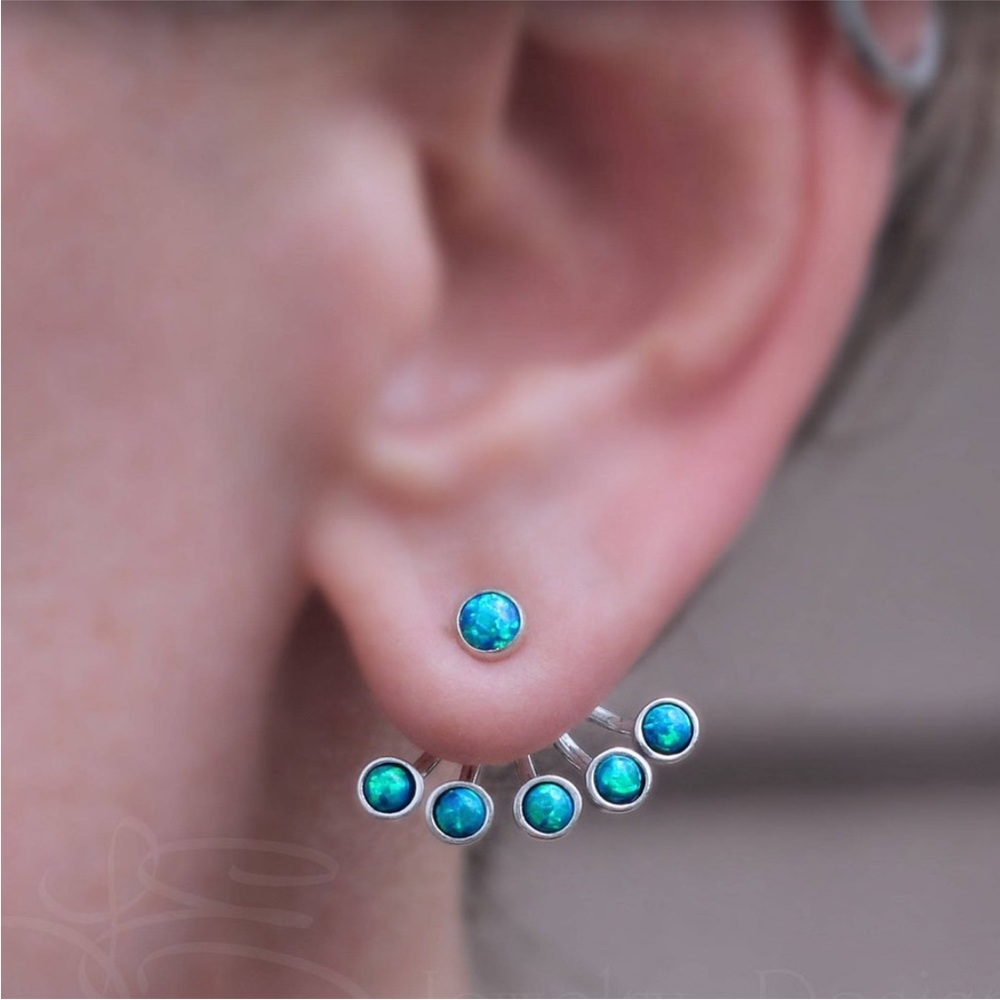 Turquoise Climber Bohemian Hippie 925 Sterling Silver Stone Minimalist Earring - Picture 1 of 6